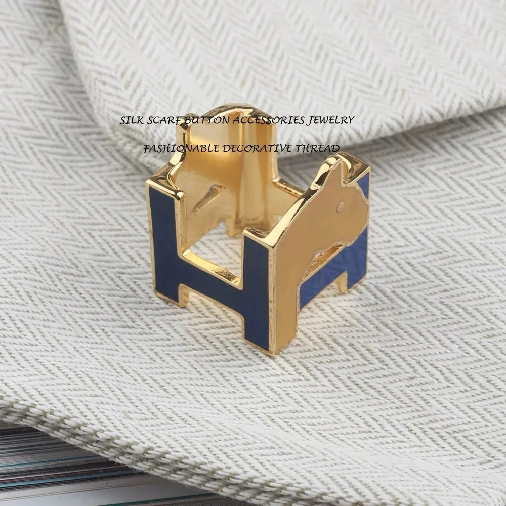 Luxury Designer-Style Gold and Blue Horse Scarf Ring